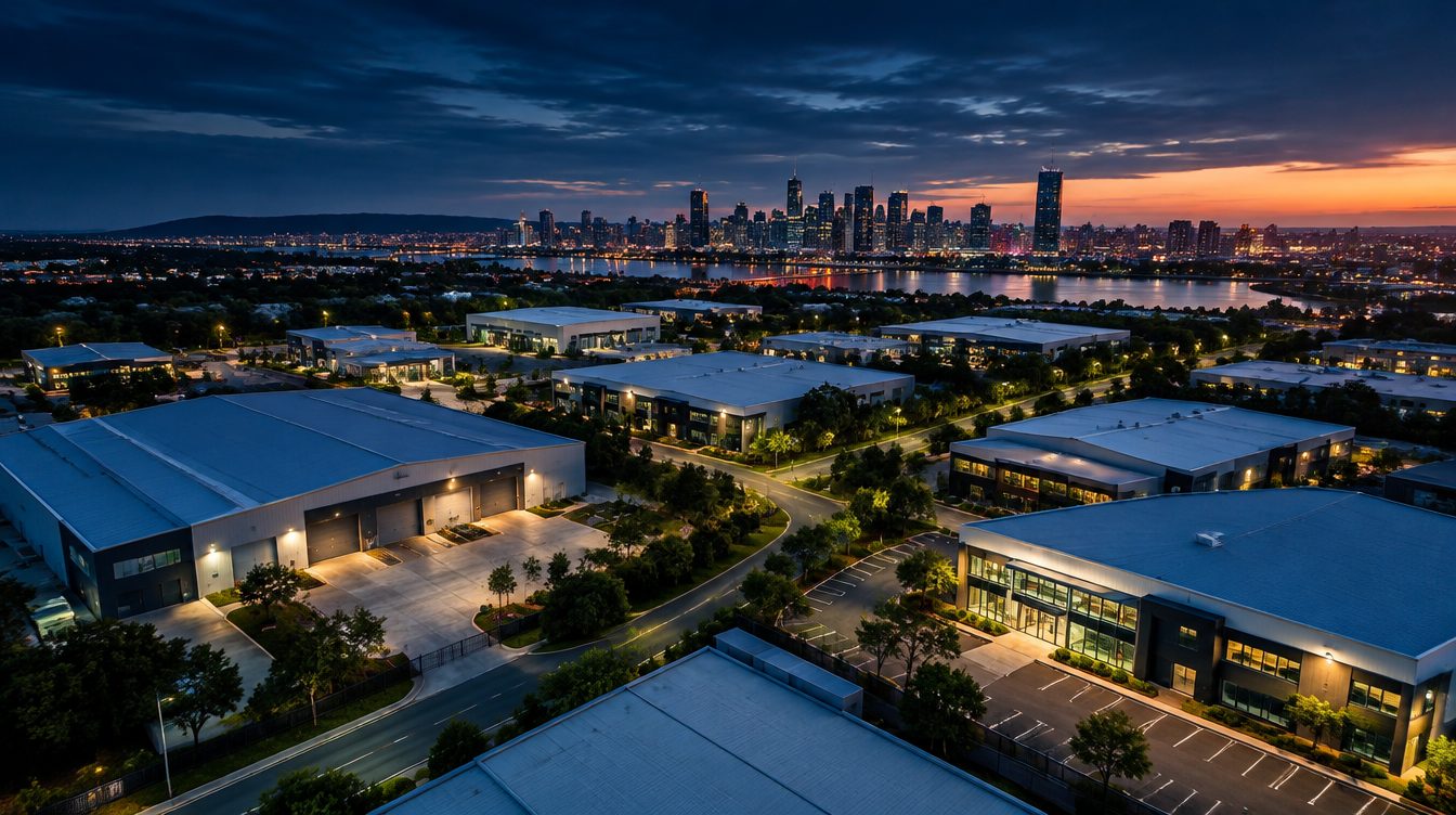 Brisbane commercial and industrial property at dusk
